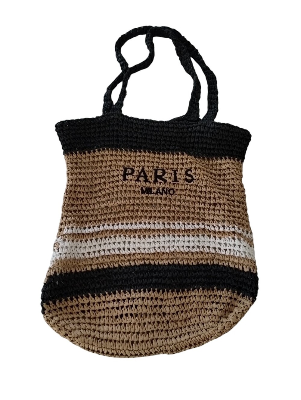 Summer Beach Straw Style Tote Bag Handwoven Embroidered Paris Milano Logo Large